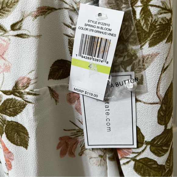 NWT 1. State Floral Long Sleeve V-Neck Midi Dress with Front Slit Size 4 - Picture 6 of 7